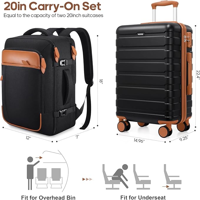 Luggage Sets 3 Piece, 20 Inch Hardshell Carry On Luggage 22x14x9 Airline Approved, Suitcase with TSA Locks & YKK Zippers, Carry On Suitcase with Wheels for Men & Women Travel