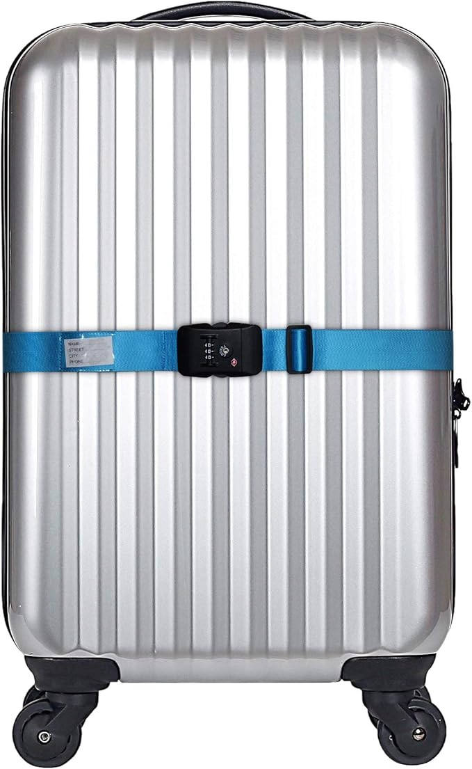 Heavy Duty Luggage Straps TSA Approved with Combination Lock Adjustable Travel Belt for Suitcases (Blue)