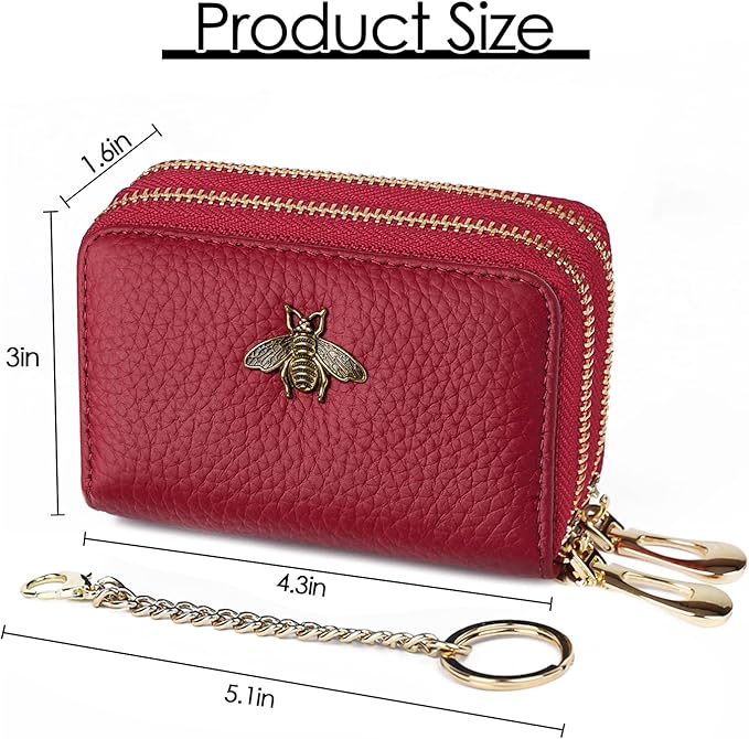 imeetu RFID Credit Card Holder, Small Leather Zipper Card Case Wallet for Women