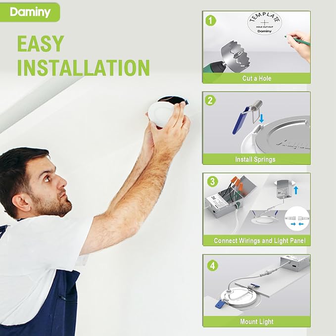 DAMINY 6 Pack 4 Inch LED Recessed Lighting with Junction Box,5CCT,Ultra-Thin Recessed Light,7W 700LM, Dimmable Canless Wafer Ceiling Light,High Brightness
