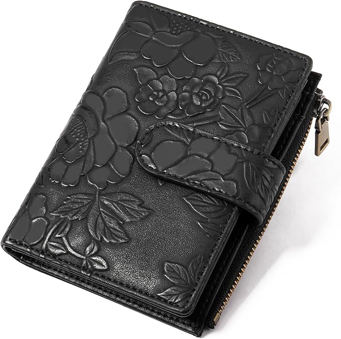 GAEKEAO Womens Wallet Small Vegan Leather RFID Blocking Bifold Zipper Pocket Wallet Card Case Purse with ID Window