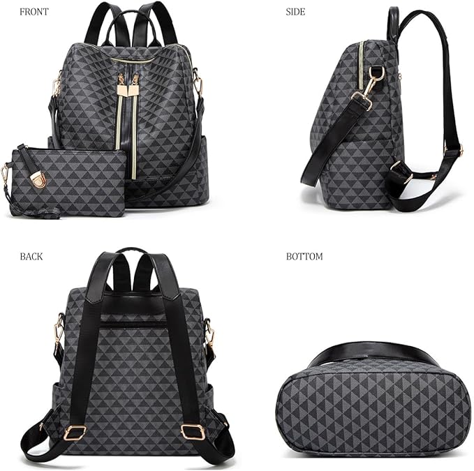 Makes Backpack Purse for Women PU Leather Travel Satchel Handbag Convertible Design Bag with Purse 2 Piece