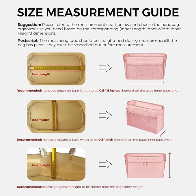 GIVLEFLY Medium Purse Organizer Insert for Tote Bag, Lightweight Handbag Organizer with Multiple Pockets, Structured Bag Insert for Women,Pink