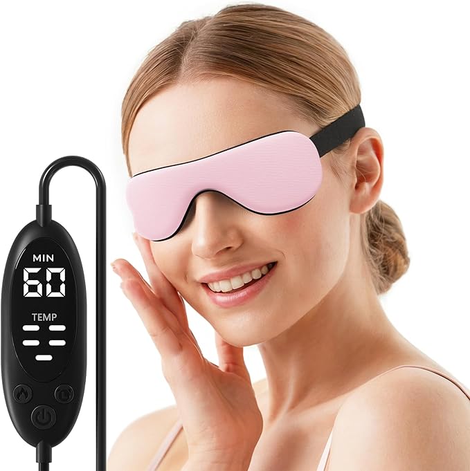 Heated Eye Mask – Warm Compress for Dry Eyes, USB Electric Heating Pad for Stye & Chalazion Eye Treatment, Eye Sleep Mask for Dark Circles and Puffiness Relief, FSA Eligible (Pink)