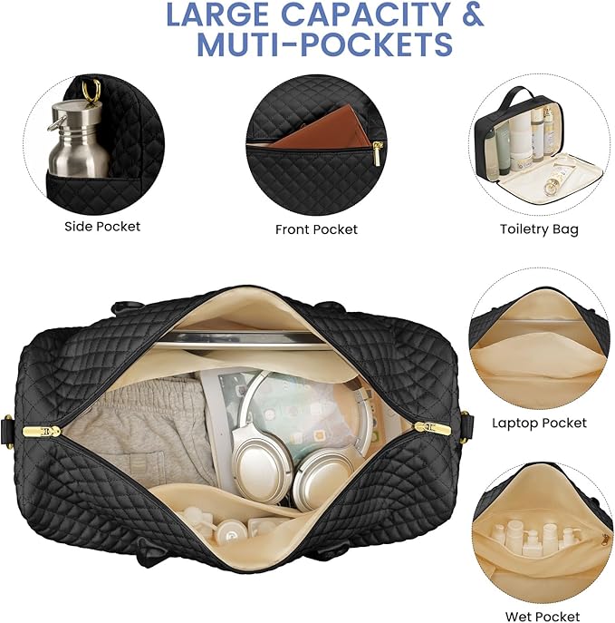 Women Weekender Travel Duffle Bag: Travel Duffel Overnight Bags with Shoe Compartment Large Carry on Tote with Toiletry Bag Weekend Traveling Yoga Gym Hospital Bag for Women with Wet Pocket 3 PCS Set