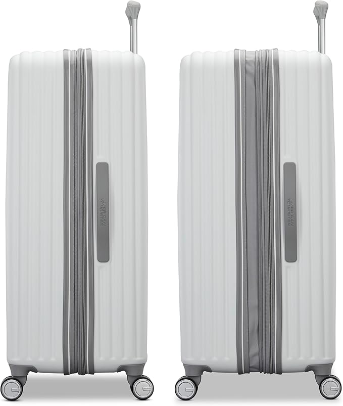 American Tourister Fathead Carry-On Luggage - Airline Approved - Customize with Sports or Character Decal - Durable Hardshell with 1.5" Expansion - 360° Spinner Wheels - RightHeight™ Handle - White