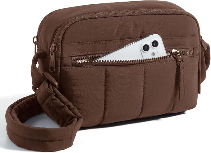 BAGSMART Cross Body Purse, Mini Crossbody Bags for Women Travel Purse, Puffy Shoulder Handbag Wallet with RFID Blocking Slots, Dark Brown