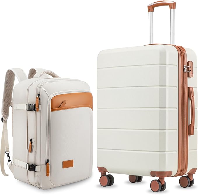 Carry On Luggage 22x14x9 Airline Approved with Spinner Wheels, Expandable Hardside Suitcase, White