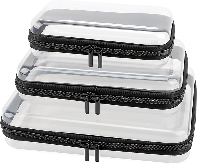 3 Pack Clear Hard Shell Zipper Case, Clear Zipper Pouches Waterproof Makeup Organizer & Travel Toiletry Bag, Diaper Bag Organizing Pouches, Plastic Pouch for Office Home Storage, LMS,Blcak