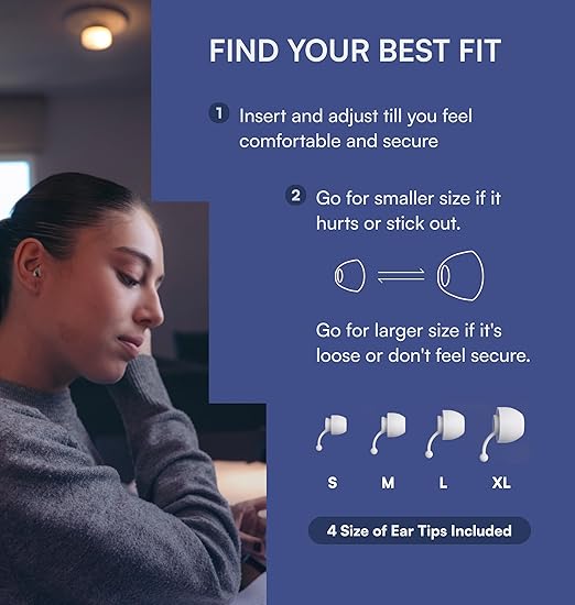 Sleep Ear Plugs Noise Reduction - 32 dB Ear Plugs for Sleeping Noise Cancelling (NRR 19), Ear Plugs for Concerts, 4 Size Soft Ear tips S/M/L/XL, 15s Ear Pressure Balance, Air Travel, Galloway Blue