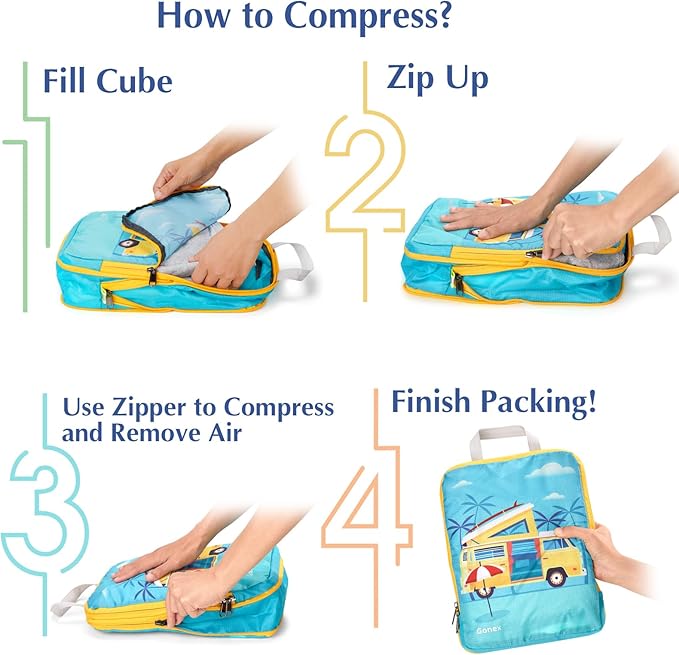 Gonex Compression Packing Cubes, 4pcs Expandable Storage Travel Luggage Bags Organizers, Travel Cubes for Suitcase Carry On (RV)