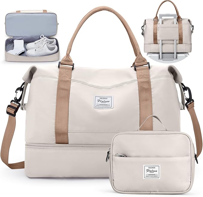 Travel Duffel Bag with Shoes Compartment, Carry on Overnight Weekender Bags for Women, For Spirit Airlines 18x14x8 Personal Item Bag