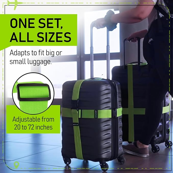 Untethered Luggage Straps | TSA-Approved Suitcase Belts with Heavy-Duty Buckles. Secure Adjustable Travel Accessories for Checked Bags. 4-Pack