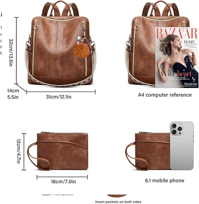 Makes Backpack Purse for Women PU Leather Travel Satchel Handbag Convertible Design Bag with Purse