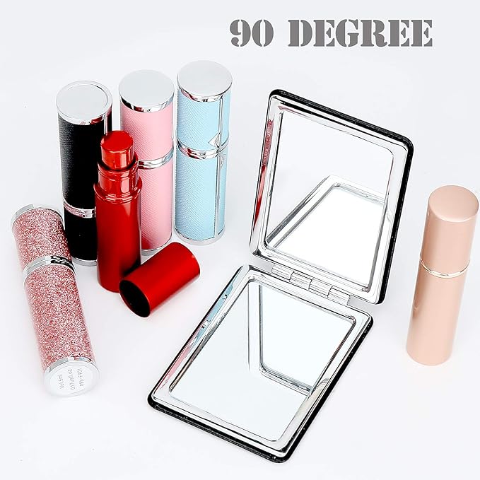Compact Vanity Mirror for Men, Black, Travel Makeup Mirror for Handbag Pocket Wallet, Portable Double-Sided Magnifying Cosmetic Mirror for Daily, Work, Business
