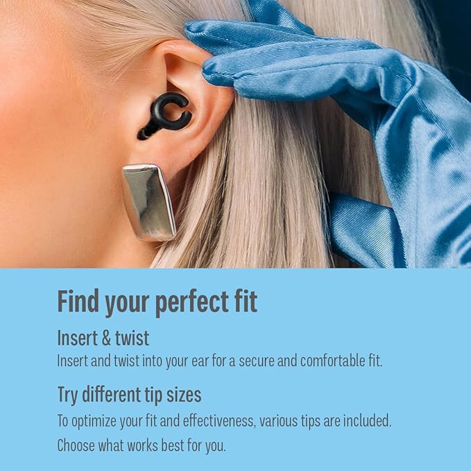 Hush Hoops Ear Plugs, Ultra-Soft Reusable Noise Reducing Earplugs with Horseshoe Shape for Comfort, 4 Tip Sizes for Customizable Fit, 17dB (NRR) Noise Reduction Rating, Black, 1 Pair with Travel Case