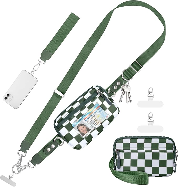 Tiostep Clip and Go Strap for Phone with Wallet Crossbody Phone Lanyard and Detachable Checkered Bag with ID Window and RFID Pouch for Daily Travel.