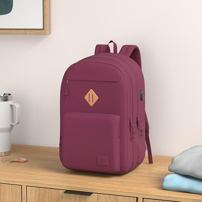 KEOFID Classic Anti-Theft Laptop Backpack for Men and Women, Burgundy, 17.3" x 12.6" x 7.2"