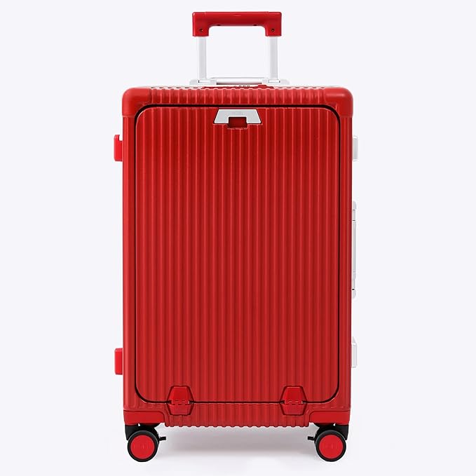 Nobl Travel Zipperless Check In Suitcase - Aluminum Frame, Medium Check In luggage 27x17.5x10.4 Airline Approved by Noble Travel - Polycarbonate Shell - TSA Locks, 360° Spinner Wheels - Cherry Red