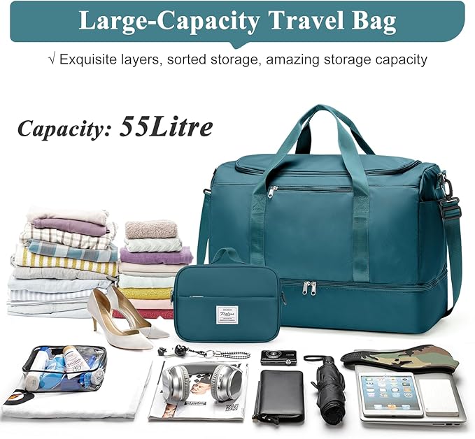 Extra Large Travel Duffle Bag,Carry on Overnight Weekend Bag with Shoes Compartment,Weekender Bags for Women for Travel Business Trips Sport Hospital