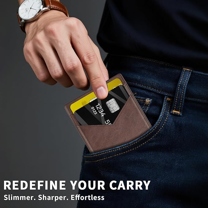 Wallet for Men Aluminum RFID Blocking-Metal Smart Pop-Up Credit Card Holder with 2 ID Windows, Holds 8-10 Cards,Bifold Security Front Pocket Wallet & Money Clip,Men's accessories (Coffee)