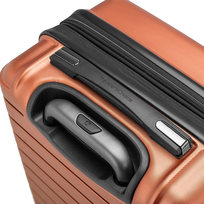Traveler's Choice Archer Polycarbonate Expandable Luggage with Spinner Wheels, Orange, Checked 26-Inch