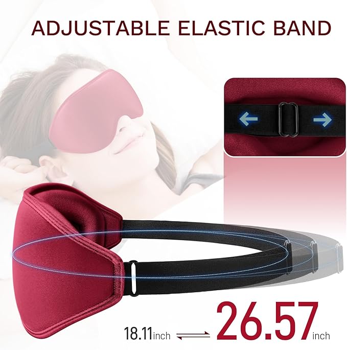 FlyCoco 99% Fully Block Out Light Eye Sleep Mask, 3D Deep Contoured Eyes Cover Zero Pressure, Long Lash Extension Eyes Mask with Adjustable Straps for Sleeping Travel Home Nap Rest Women Men (Red)