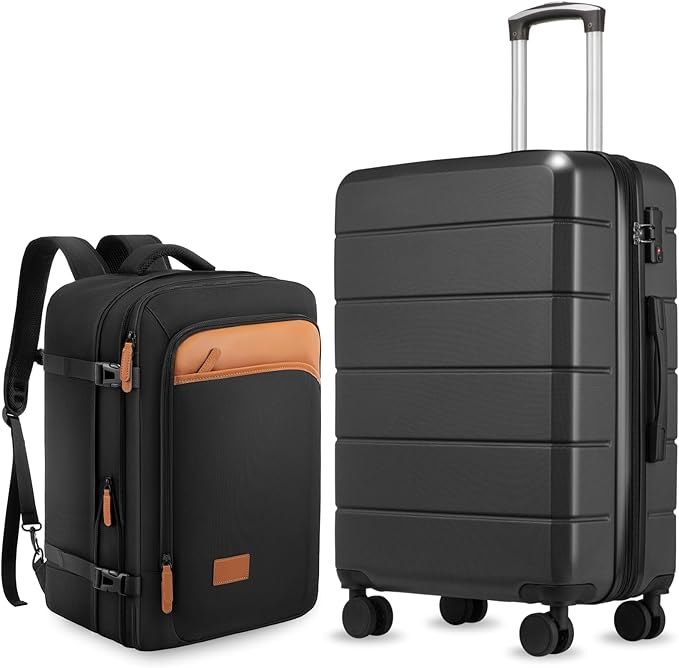 Carry On Luggage 22x14x9 Airline Approved with Spinner Wheels, Expandable Hardside Suitcase, Black