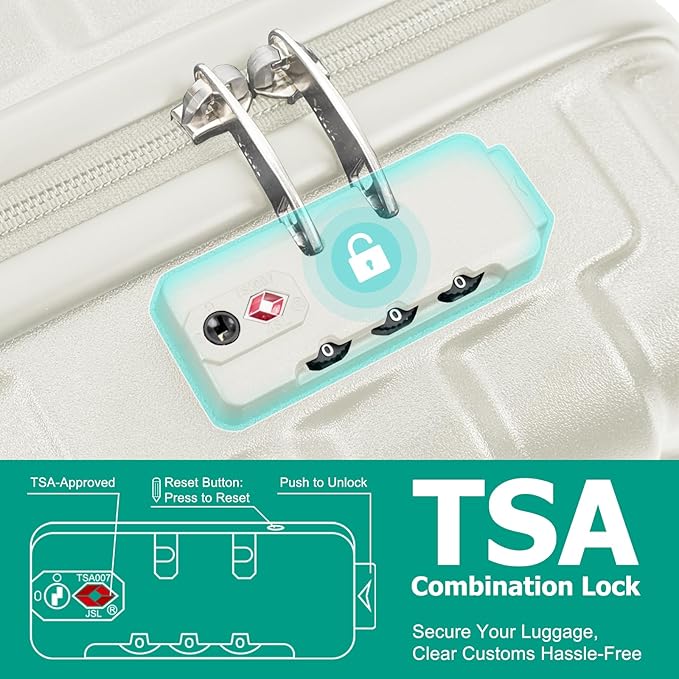 Joyway Luggage Sets 6 Piece with Detachable Spinner Wheels, Lightweight Hard Shell Travel Suitcse Set with TSA Lock (White, 6 Piece Set)