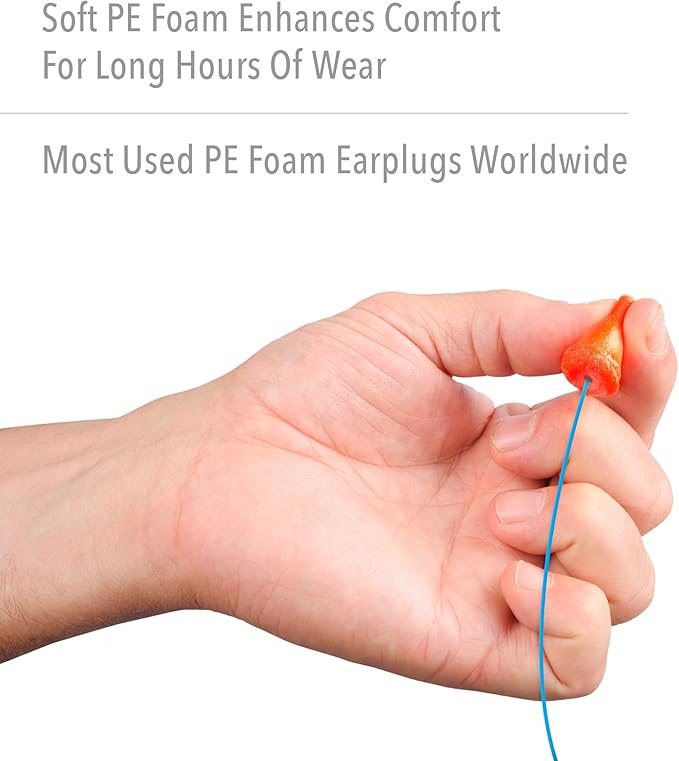 Honeywell Howard Leight by Maximum Corded Disposable Foam Earplugs, 100 Pairs, Orange