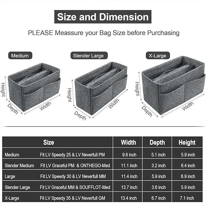 OMYSTYLE Purse Organizer Insert, Felt Tote Bag Organizer Insert with 5 Sizes, Handbag Dividers for Inside Purse, Compatible with Longchamp, Neverful, Speedy and More
