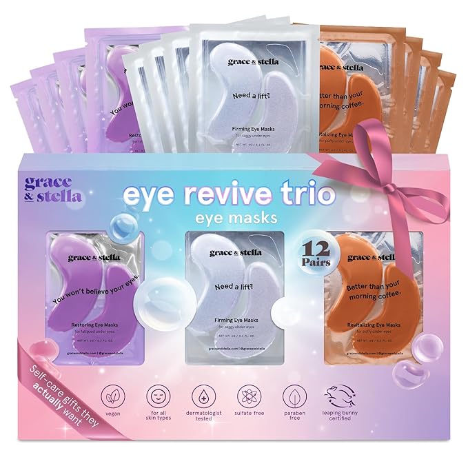 grace & stella Under Eye Patches (12 pairs) Eye Masks for Dark Circles and Puffiness - Gifts for Her, Travel & Self Care Gifts, Bachelorette Party Favors - Vegan Cruelty-Free Skin Care