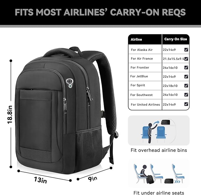 Large Travel Laptop Backpack, 17 Inch Laptop Backpack Airline Approved, Business Anti Theft Slim Sturdy Work Computer College High School Backpack Bag Fits 17.3 Inch Notebook for Men Women, Black