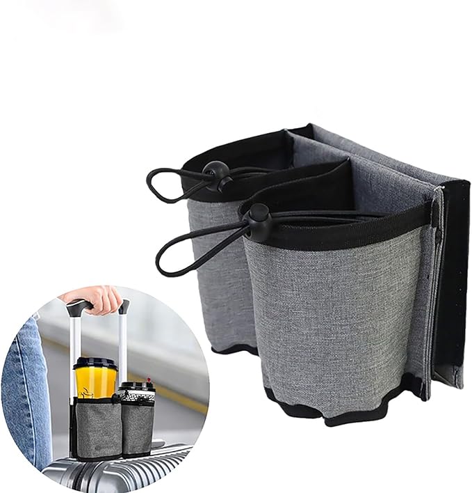 Luggage Cup Holder, Travel Gear, Drink Carrier Hold Two Coffee Mugs, Fits Roll On Suitcase Handles, Travel Accessories, Luggage Cup Holder for Suitcases, Travel Must Haves, Traveling Essentials