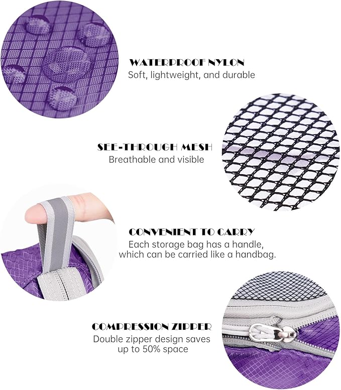 NiHome 7PCS Compression Packing Cube Set Expandable Mesh Travel Bag Luggage Organizers with Electronic Cable Cord Charger Organizer Drawstring Bag for Trip Home Storage Travel Gear Accessories