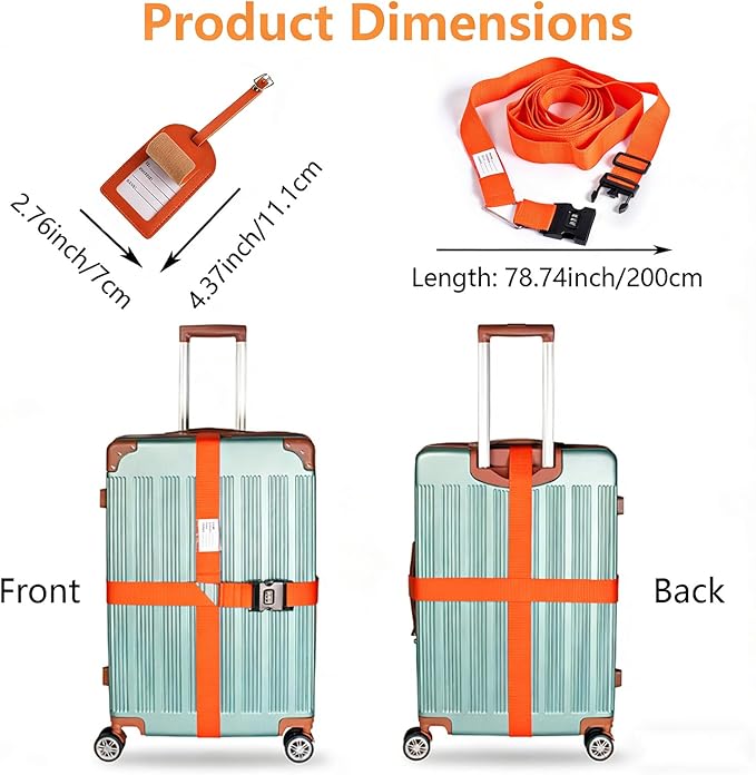 Luggage Straps for Suitcases,Travel Luggage Straps with Lock and Luggage Tags,Suitcase Strap,Adjustable Bright-Colored Travel Belt for Travel Suitcase Bag Closure Accessories.(Orange)