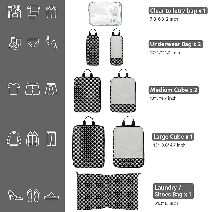 7 Pcs Compression Packing Cubes for Travel, Waterproof Suitcase Luggage Backpack Organizer with Toiletry Bag Travel Essentials for Women/Men-Plaid