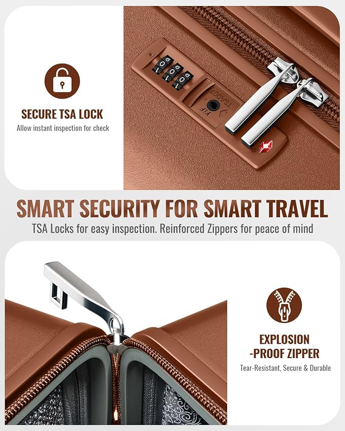 Joyway Luggage Sets 3 Piece with Spinner Wheels, Carry On Luggage 20In with ABS+PC Hardshell, Lightweight Suitcase Set with TSA Lock and Pressure-resistant Frame, 20/24/28 Inch, Brown