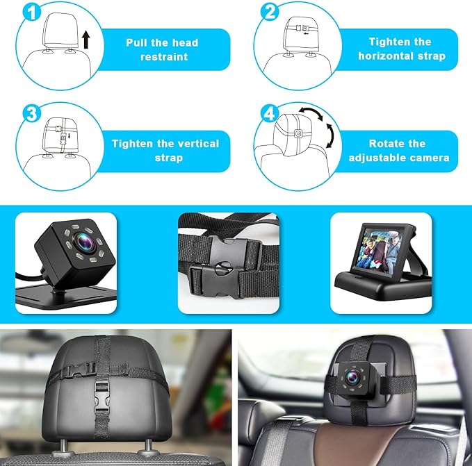 Baby Car Mirror with 4.3'' HD Night Vision Function Display, Safety Car Seat Camera with Wide Crystal Clear View, Easily Observe The Baby’s Move(Not USB)
