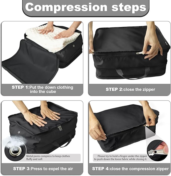Compression Packing Cubes for Travel Essentials, 2 Pack Expandable Travel Cubes for Packing Bags Suitcase Organizer, Black