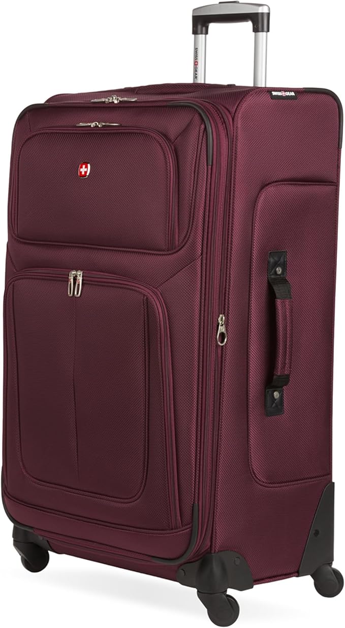 SWISSGEAR Sion Softside Expandable Spinner Luggage Durable Lightweight Travel Suitcase, Merlot, Checked-Large 29-Inch
