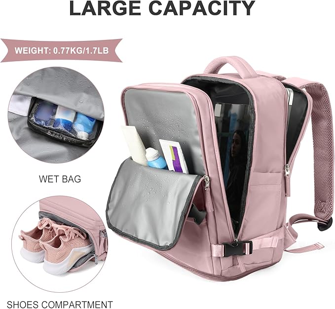 coowoz Travel Backpack For Women Men,Carry On Backpack,Hiking Backpack Waterproof Outdoor Sports Rucksack Casual Daypack travel essentials（Pink Purple）