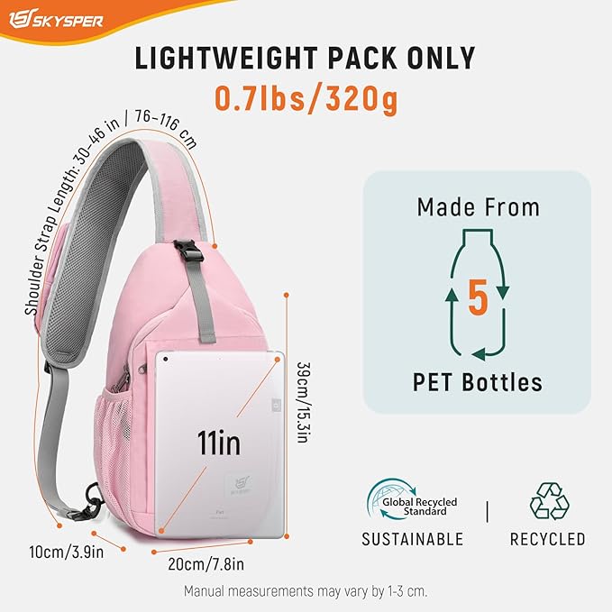 SKYSPER Sling Bag RFID Cross Body Bag Recycled Crossbody Backpack Travel Daypack