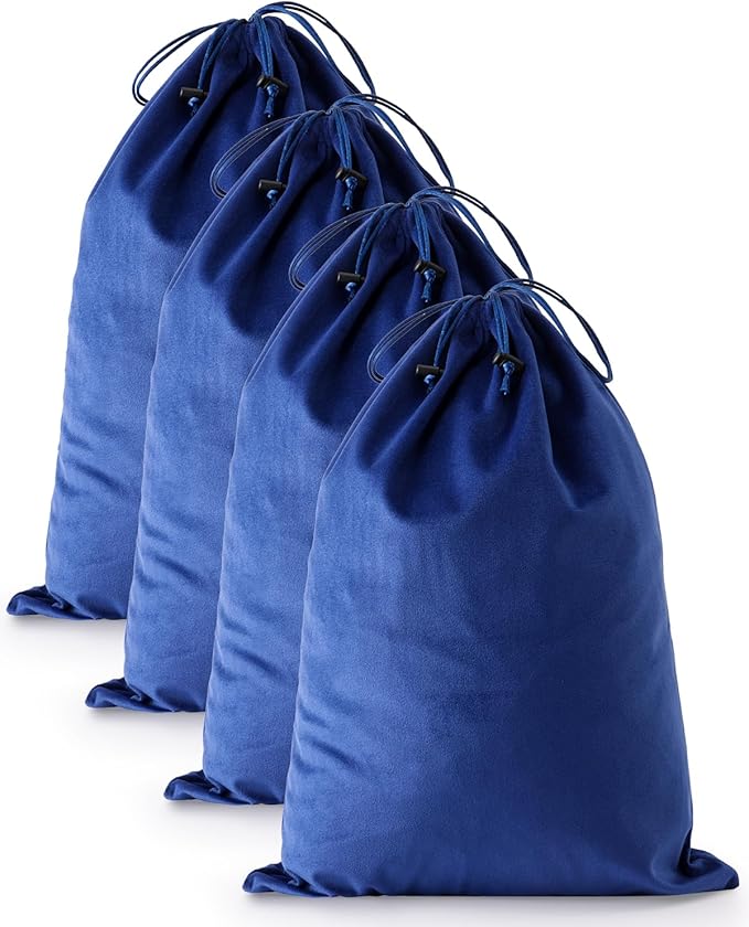 FantasyLife Shoe Bags for Travel, 17.3"x12.6" Washable Dust Bags for Storage & Packing, Flannel Shoe Pouch with Drawstring Closure for Purses, Handbags, Shoes & Toys (4, Palace Blue)