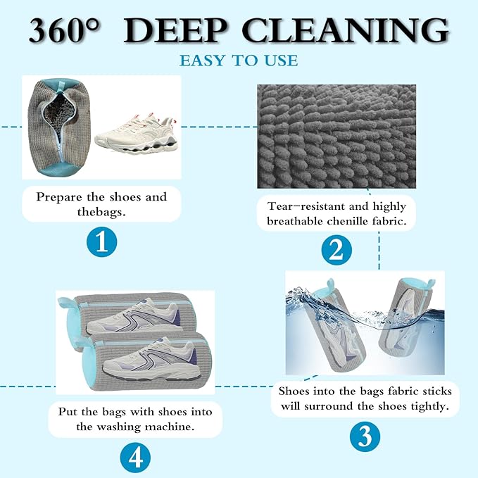 Shoe Washing Bag, Laundry Shoe Bag, Reusable Shoe Washing Bag, 360 ° Deep Cleaning,Suitable for All Shoe Types, With Self-Locking Zipper, 2-pack (Grey)