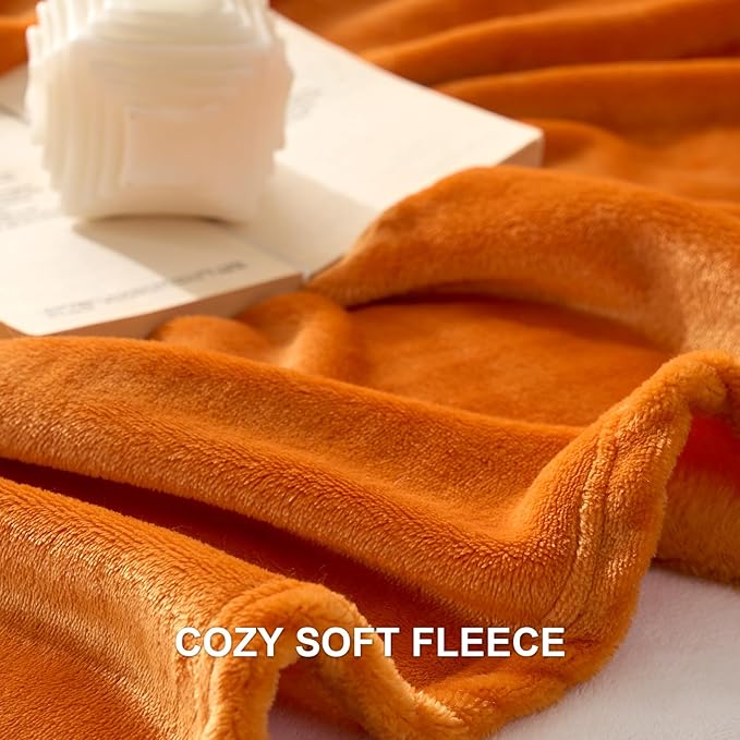 Hansleep Fleece Orange Queen Blanket, Super Soft Flannel Fuzzy Plush Cozy Blanket for All Seasons, Orange, Queen 90x90 Inches