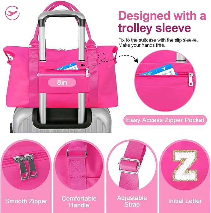 Dance Gym Duffel Bag for Teen Girls, Personalized Initial Travel Weekender Bag,Cute Overnight Carry On Duffle for Women,Sports Travel Cheer Bag,Monogram Christmas Gifts for Tween Preppy(rosered-Z)