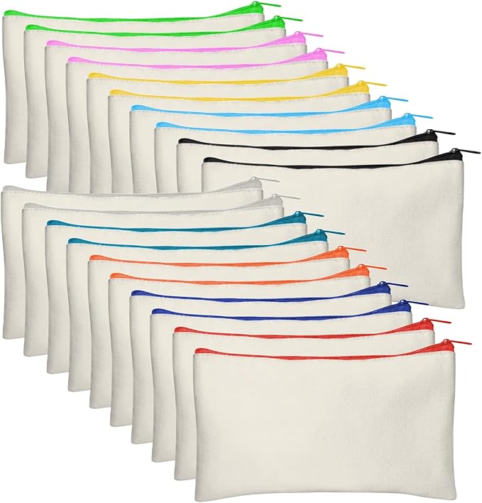 Legigo Blank Canvas Bag Zipper Pouch Makeup Bags Bulk - Multi-Purpose Canvas Pencil Pouch with Sturdy Zipper, Cosmetic Bag Travel Toiletry Bag for DIY Craft Projects, Storage (8.3 x 5 inches)