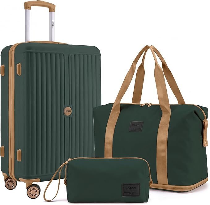 Hoteel 20Inch Luggage 3-piece Set, 360° Universal Suitcases with Wheels Hard Shell Suitcase with TSA Lock, Including Waterproof Luggage Bag, Travel Maletas for Men and Women,Dark Green
