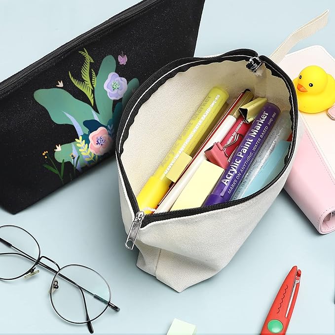10 Pieces Cotton Canvas Makeup Bag with Bottom, Multi Purpose Cosmetic Bag with Zipper MN-WB07 Wb07